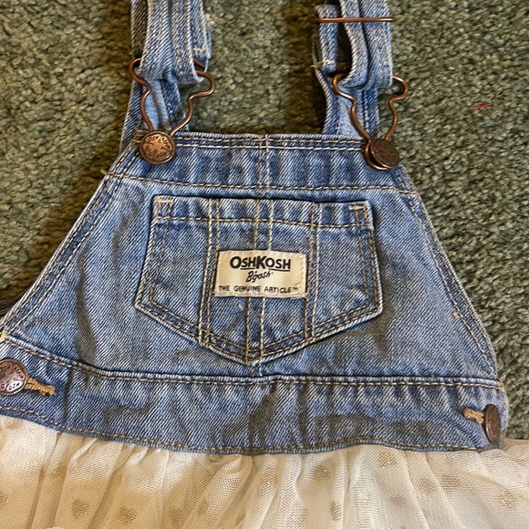 OshKosh Bgosh Vestbak Size 9M Blue Jean Overall and White Polk-A-Dot Dress - Picture 2 of 4